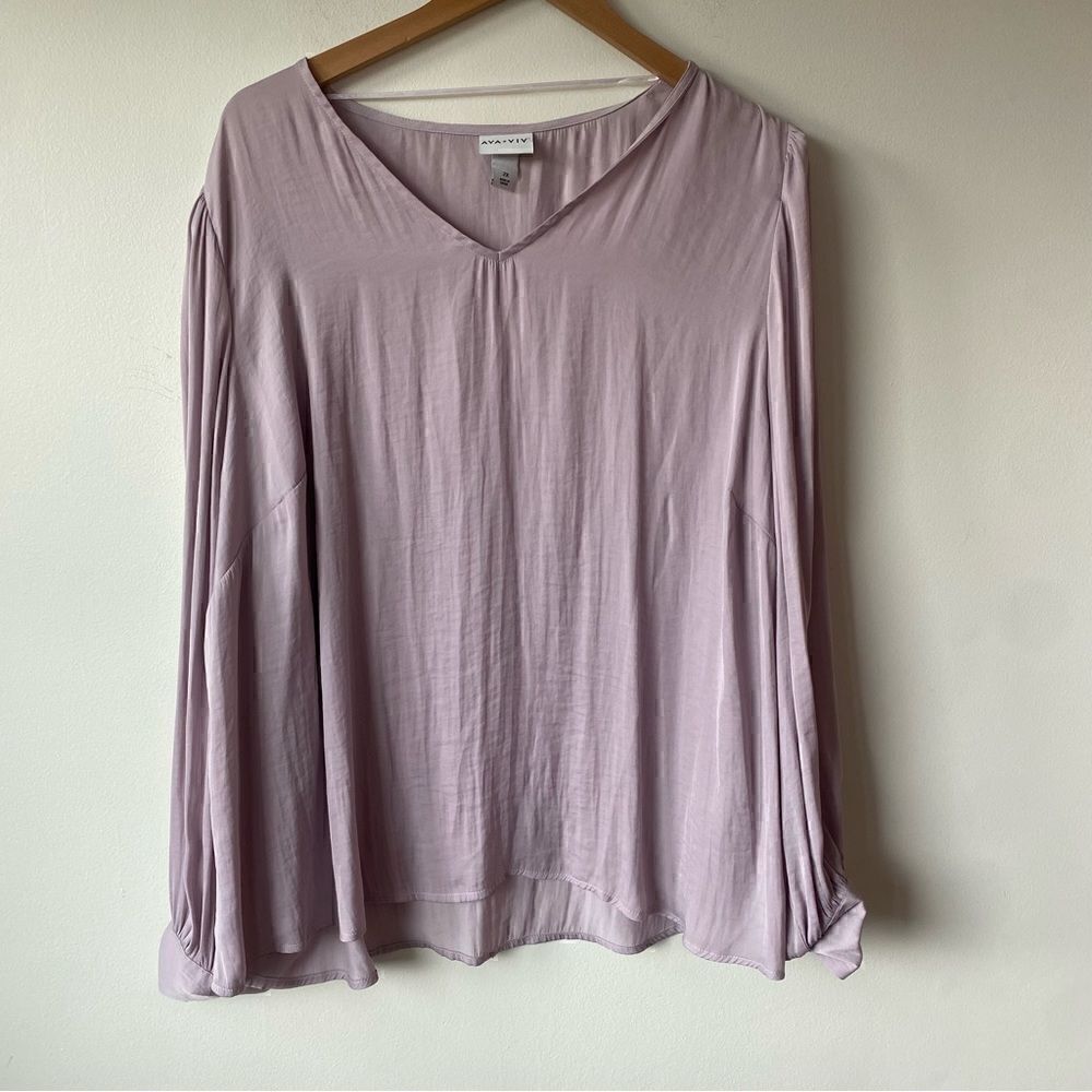 Ava & viv light purple lavender‎ flowy silky long sleeve blouse 2x plus size